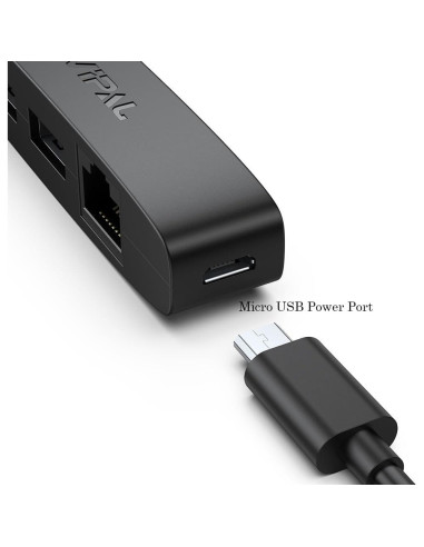 Adaptador Ethernet Micro USB 3-en-1 AuviPal - 2 USB + RJ45