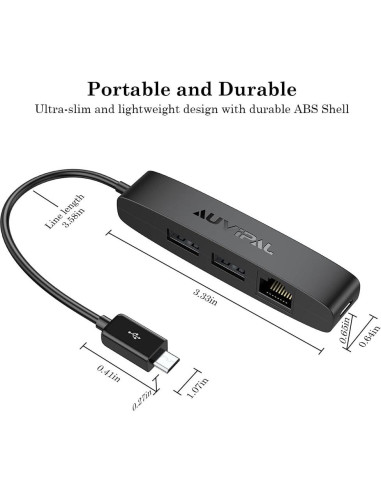 Adaptador Ethernet Micro USB 3-en-1 AuviPal - 2 USB + RJ45
