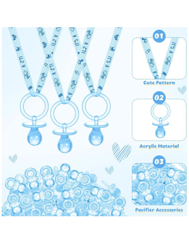 Juego de Baby Shower 74 Piezas Collares y Chupetes Azul