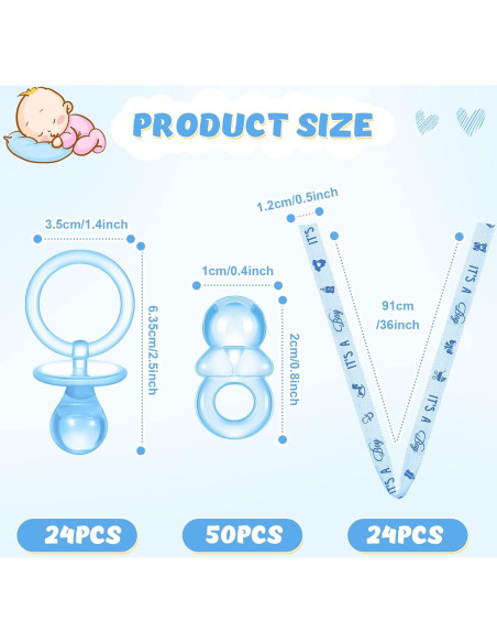 Juego de Baby Shower 74 Piezas Collares y Chupetes Azul
