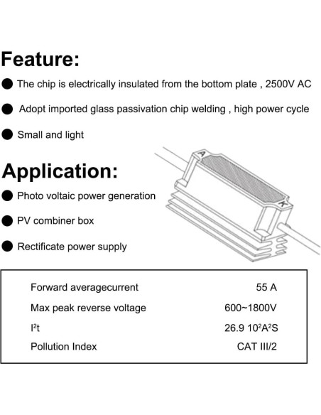 Diodo Anti-Reversa DC Solar 1600V 55A IP68 con Conector PV