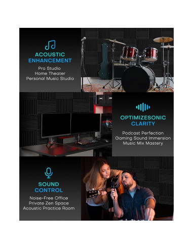 52 Paneles de Espuma Acústica Knightacoustic 30x30 cm Grises