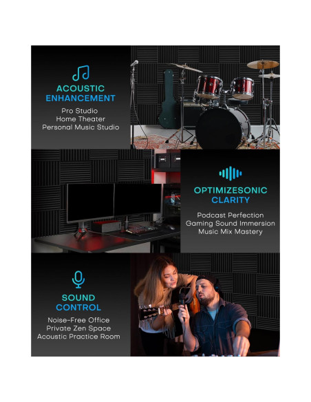 52 Paneles de Espuma Acústica Knightacoustic 30x30 cm Grises