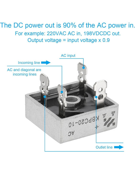 Diodo Rectificador PATIKIL KBPC20-10 20A 1000V 2 Pcs