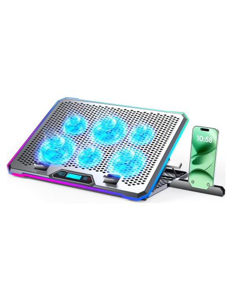 Enfriador de Laptop Gaming KYOLLY RGB 6 Ventiladores 42x28cm