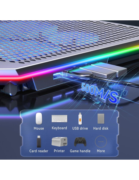 Enfriador de Laptop Gaming KYOLLY RGB 6 Ventiladores 42x28cm