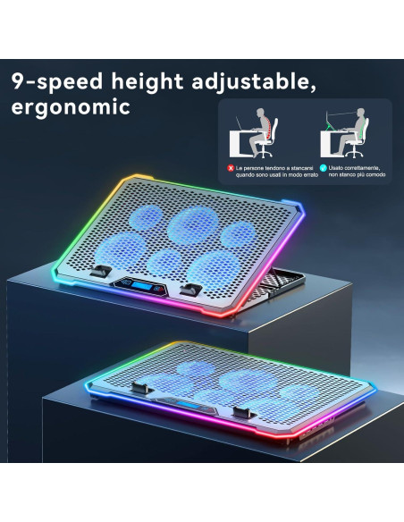 Enfriador de Laptop Gaming KYOLLY RGB 6 Ventiladores 42x28cm