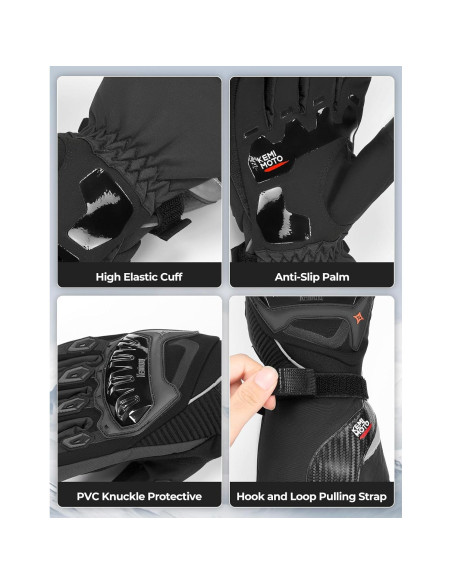 Guantes de Moto KEMIMOTO Invierno Impermeables Táctiles Negros