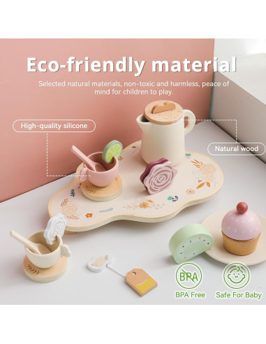 Juego de Té de Madera Ikubigu 15 Piezas para Niños