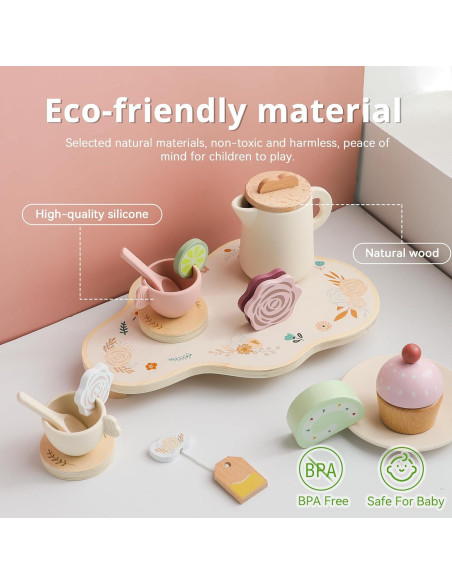 Juego de Té de Madera Ikubigu 15 Piezas para Niños
