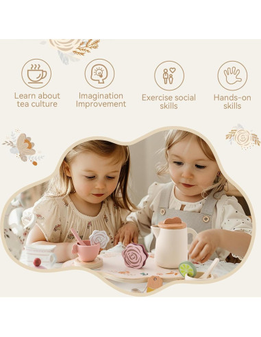 Juego de Té de Madera Ikubigu 15 Piezas para Niños