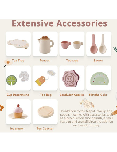 Juego de Té de Madera Ikubigu 15 Piezas para Niños