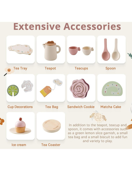 Juego de Té de Madera Ikubigu 15 Piezas para Niños