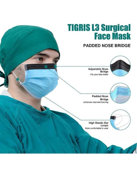 Mascarillas desechables VASTMED 50PCs 3 capas Antifog Azul