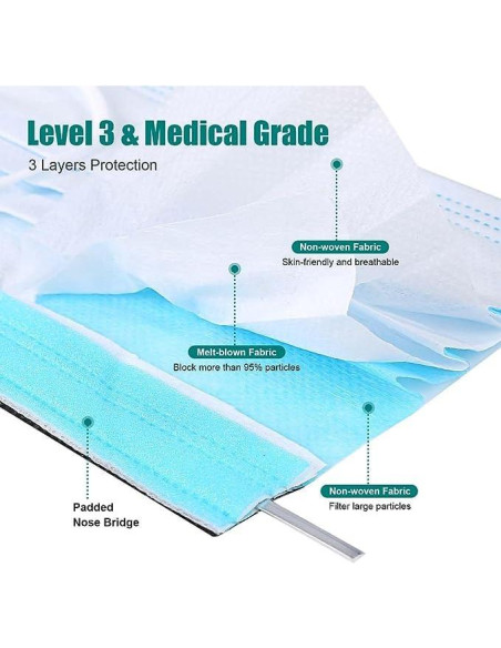 Mascarillas desechables VASTMED 50PCs 3 capas Antifog Azul