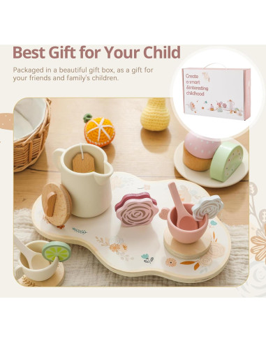 Juego de Té de Madera Ikubigu 15 Piezas para Niños