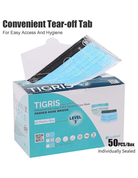 Mascarillas desechables VASTMED 50PCs 3 capas Antifog Azul