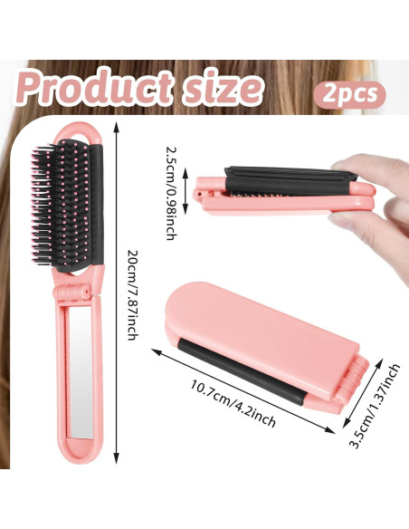 Cepillo de cabello plegable con espejo Zyghjort - 2 piezas