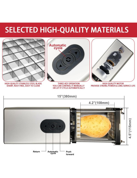 Cortador de Papas Fritas Eléctrico Fstcrt Acero Inoxidable 2 Tamaños