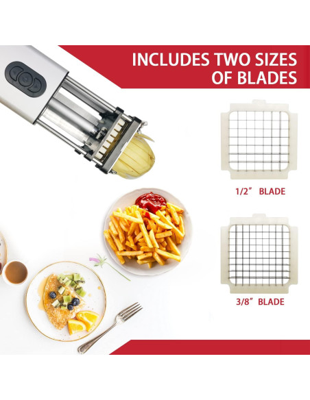 Cortador de Papas Fritas Eléctrico Fstcrt Acero Inoxidable 2 Tamaños