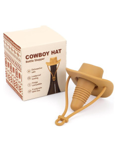 Tapón de Botella de Vino Sombrero Vaquero Silicona Marrón
