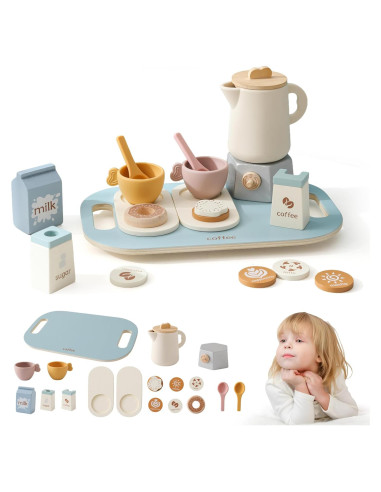 Juego de Té de Madera Ikubigu 18 Piezas para Niños