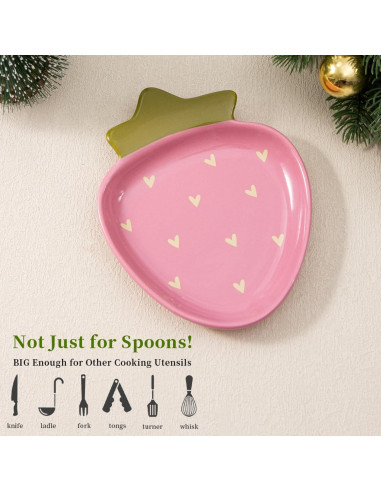 Soporte para cuchara de cerámica YumiPLUS fresa rosa 24.8x12.7cm