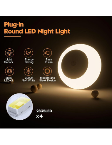 Luz Nocturna LED Fesnne 0.5W Blanca Cálida, Paquete de 2