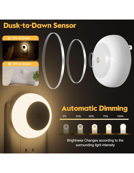 Luz Nocturna LED Fesnne 0.5W Blanca Cálida, Paquete de 2