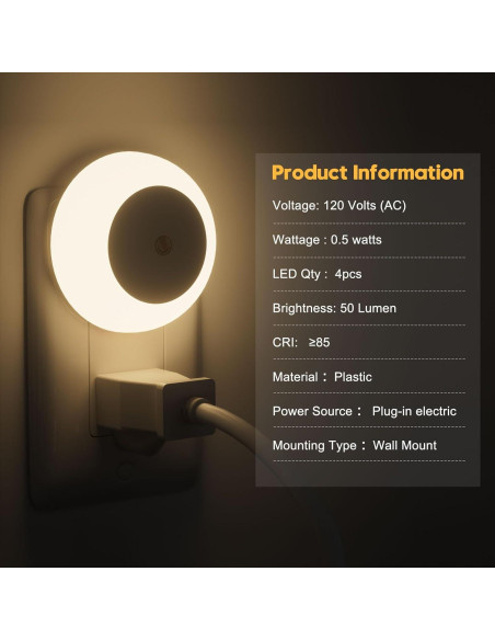 Luz Nocturna LED Fesnne 0.5W Blanca Cálida, Paquete de 2