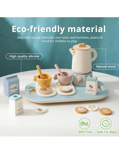 Juego de Té de Madera Ikubigu 18 Piezas para Niños