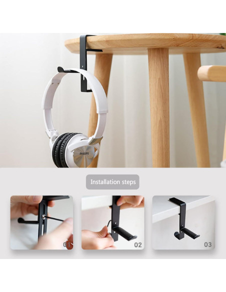 Soporte para Auriculares BetterJonny 2 Pcs Ajustable Negro