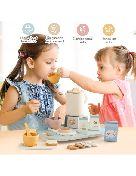Juego de Té de Madera Ikubigu 18 Piezas para Niños