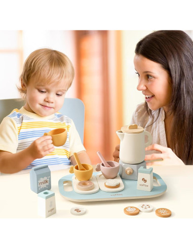 Juego de Té de Madera Ikubigu 18 Piezas para Niños