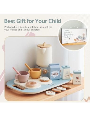 Juego de Té de Madera Ikubigu 18 Piezas para Niños