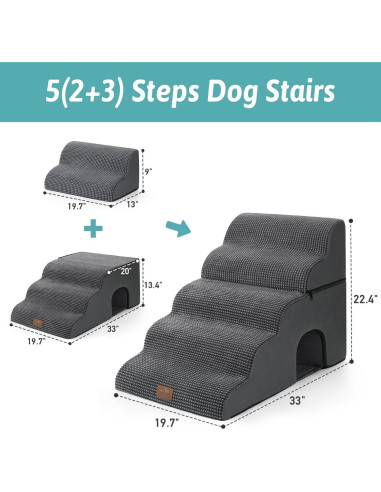 Escalera para Perros COZY KISS 5 Escalones Gris Carbón 50x84x57 cm