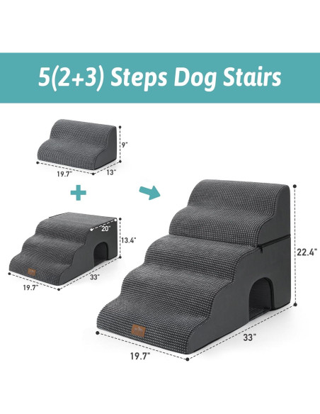 Escalera para Perros COZY KISS 5 Escalones Gris Carbón 50x84x57 cm