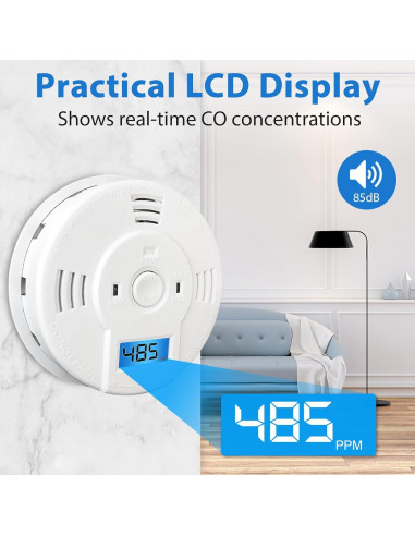 Detector de Humo y Monóxido de Carbono Shackcom, Alarma LCD 5 Años