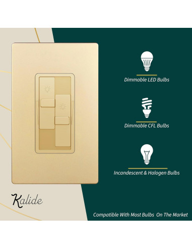 Interruptor Regulador de Luz Dual Kalide TOPGREENER Dorado 200W