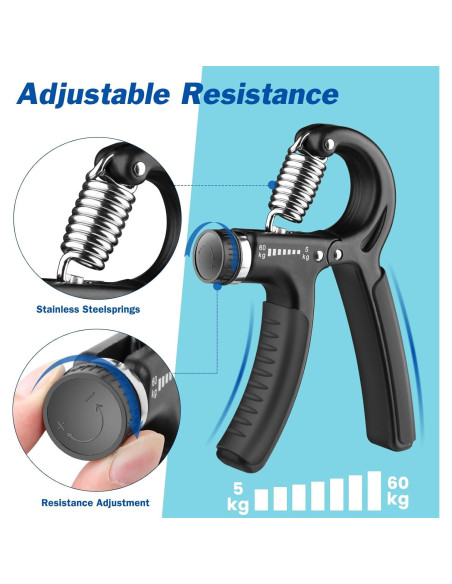 Entrenador de Fuerza de Agarre AIXPI Negro 11-60kg Ajustable