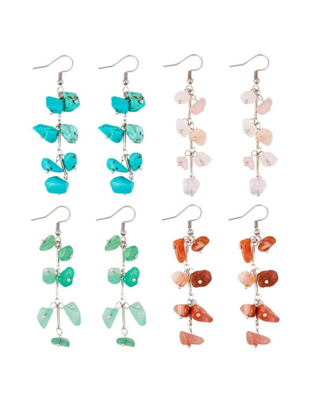 Pendientes de Gemas Naturales KISSITTY - 4 Pares para Mujeres