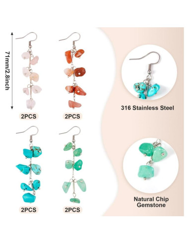 Pendientes de Gemas Naturales KISSITTY - 4 Pares para Mujeres