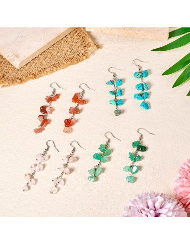Pendientes de Gemas Naturales KISSITTY - 4 Pares para Mujeres
