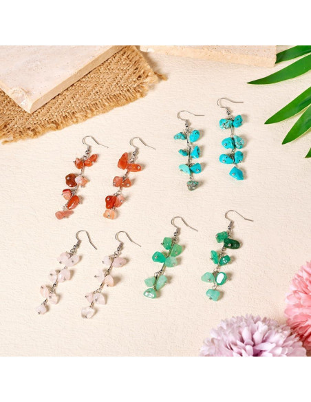 Pendientes de Gemas Naturales KISSITTY - 4 Pares para Mujeres