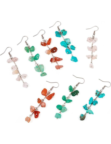 Pendientes de Gemas Naturales KISSITTY - 4 Pares para Mujeres