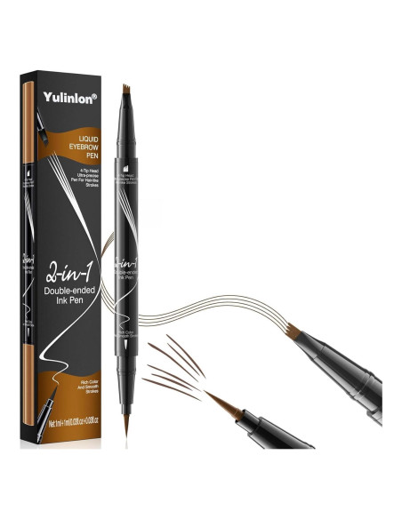 Lápiz de Cejas Líquido 2-en-1 Yulinlon Marrón Oscuro