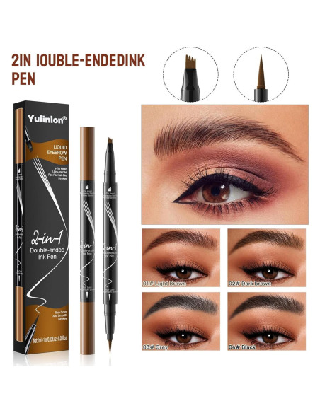 Lápiz de Cejas Líquido 2-en-1 Yulinlon Marrón Oscuro