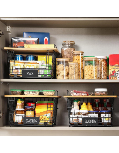 Cestas de Alambre Apilables XXL AOZITA con Tapa de Bambú