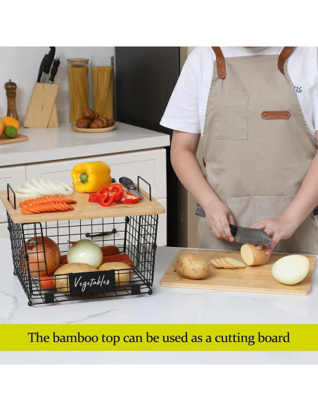 Cestas de Alambre Apilables XXL AOZITA con Tapa de Bambú