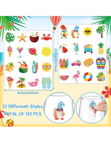 192 Pegatinas de Vino de Playa Watersay - Estilo Luau